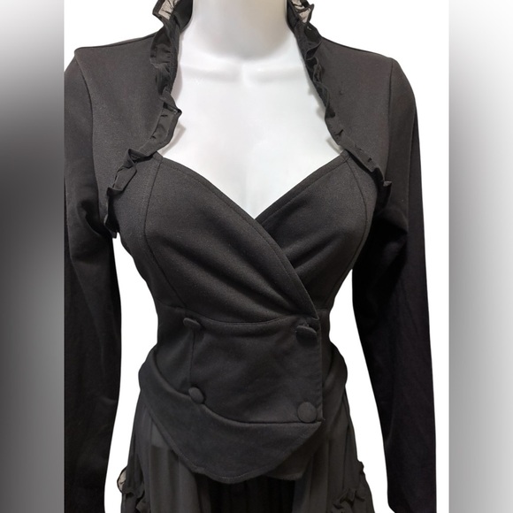 Hot Topic Black Sweetheart Double-Breasted Tiered Ruffle Jacket S Steampunk Goth - Picture 5 of 12
